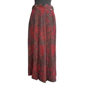 Vintage Geiger pleated skirt - red - floral - wool blend - long - size M